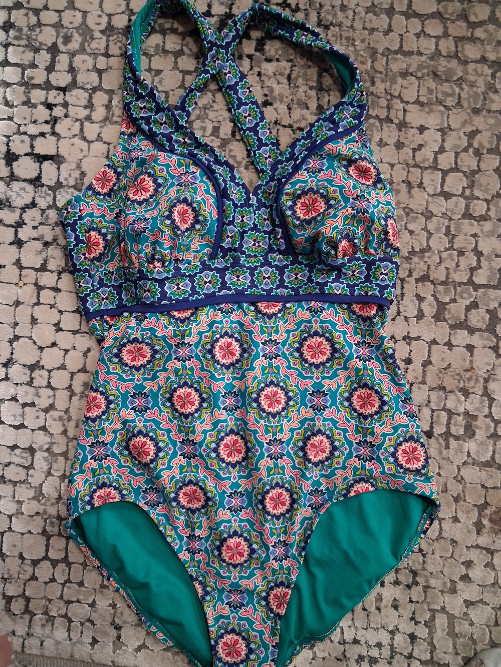 Catalina Teal and Navy Floral Kids One-Piece Swimsuit